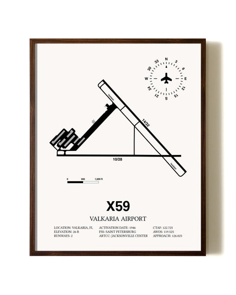 Valkaria Airport aviation print in walnut frame