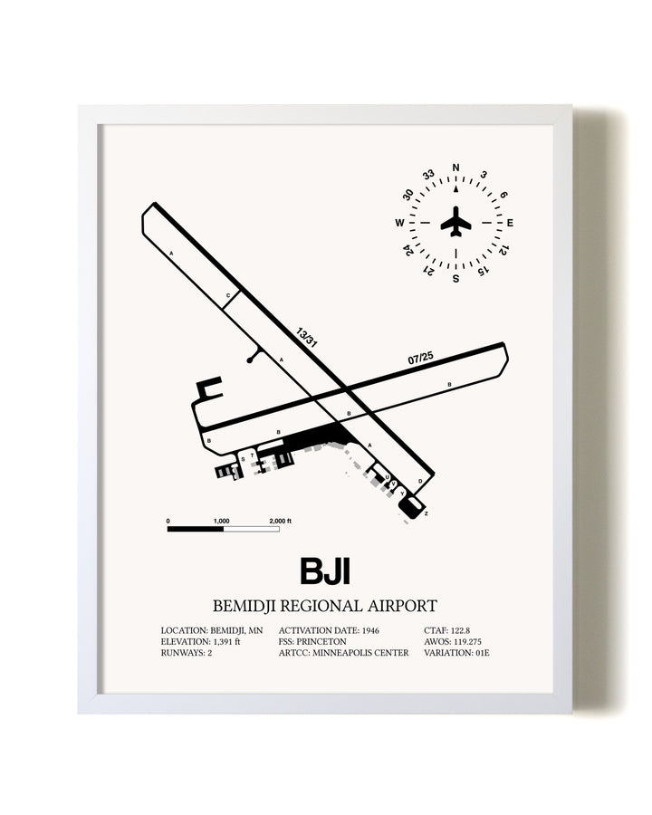 Bemidji Regional Airport airport map poster in oak frame