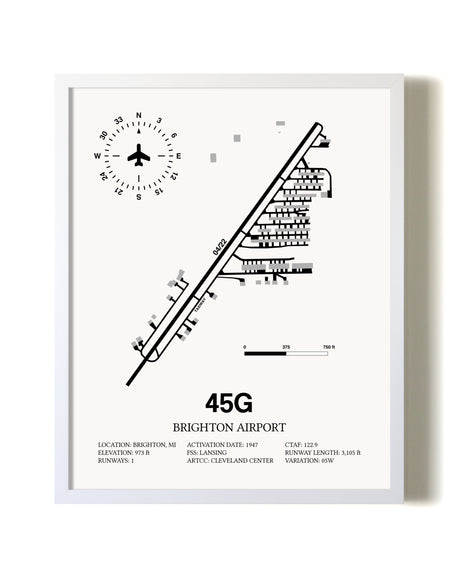 Brighton Airport airport map poster in oak frame