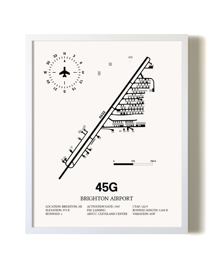Brighton Airport airport map poster in oak frame