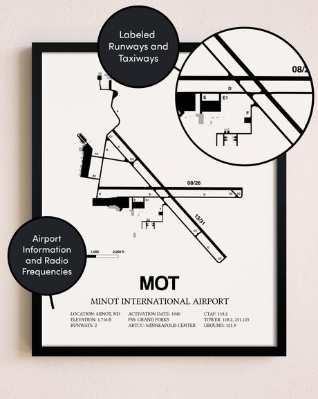 Framed Minot International Airport layout wall art poster
