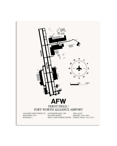 Gray Perot Field / Fort Worth Alliance Airport framed poster displayed in an airplane hangar