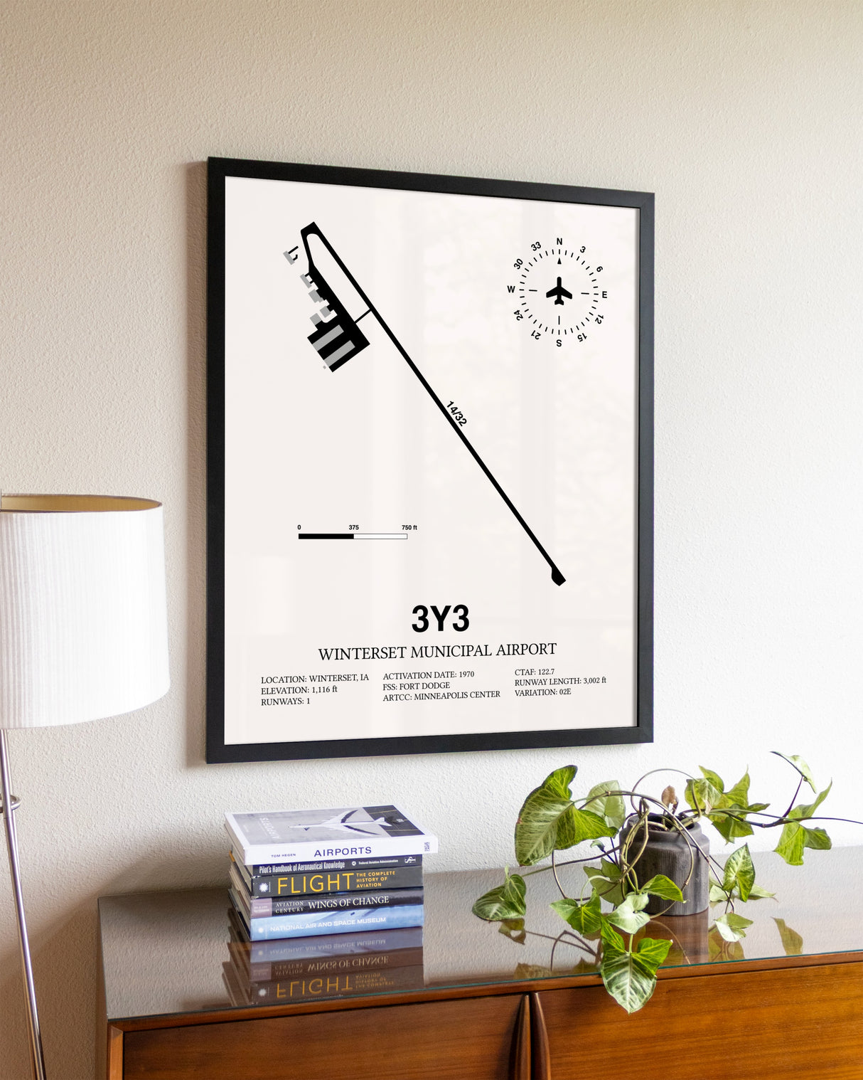 Winterset Municipal Airport aviation wall décor in black wood frame