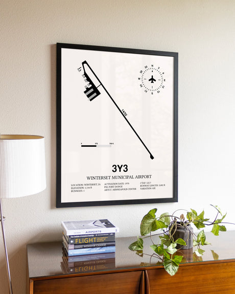 Winterset Municipal Airport aviation wall décor in black wood frame