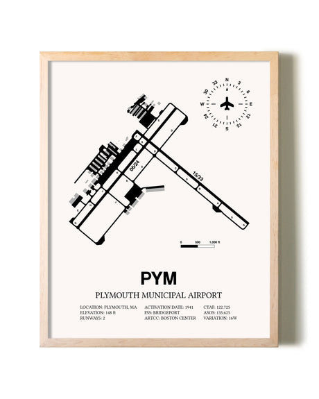 Plymouth Municipal Airport framed wall art in white frame