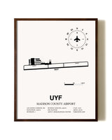 Madison County Airport aviation print in walnut frame
