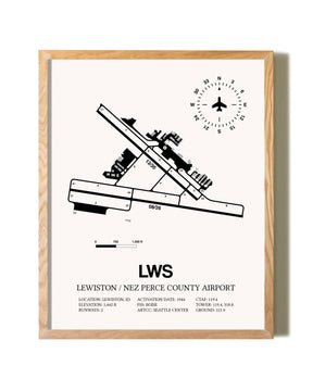 Lewiston / Nez Perce County Airport framed print in natural wood frame
