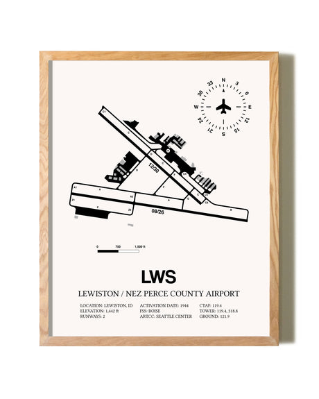 Lewiston / Nez Perce County Airport framed print in natural wood frame