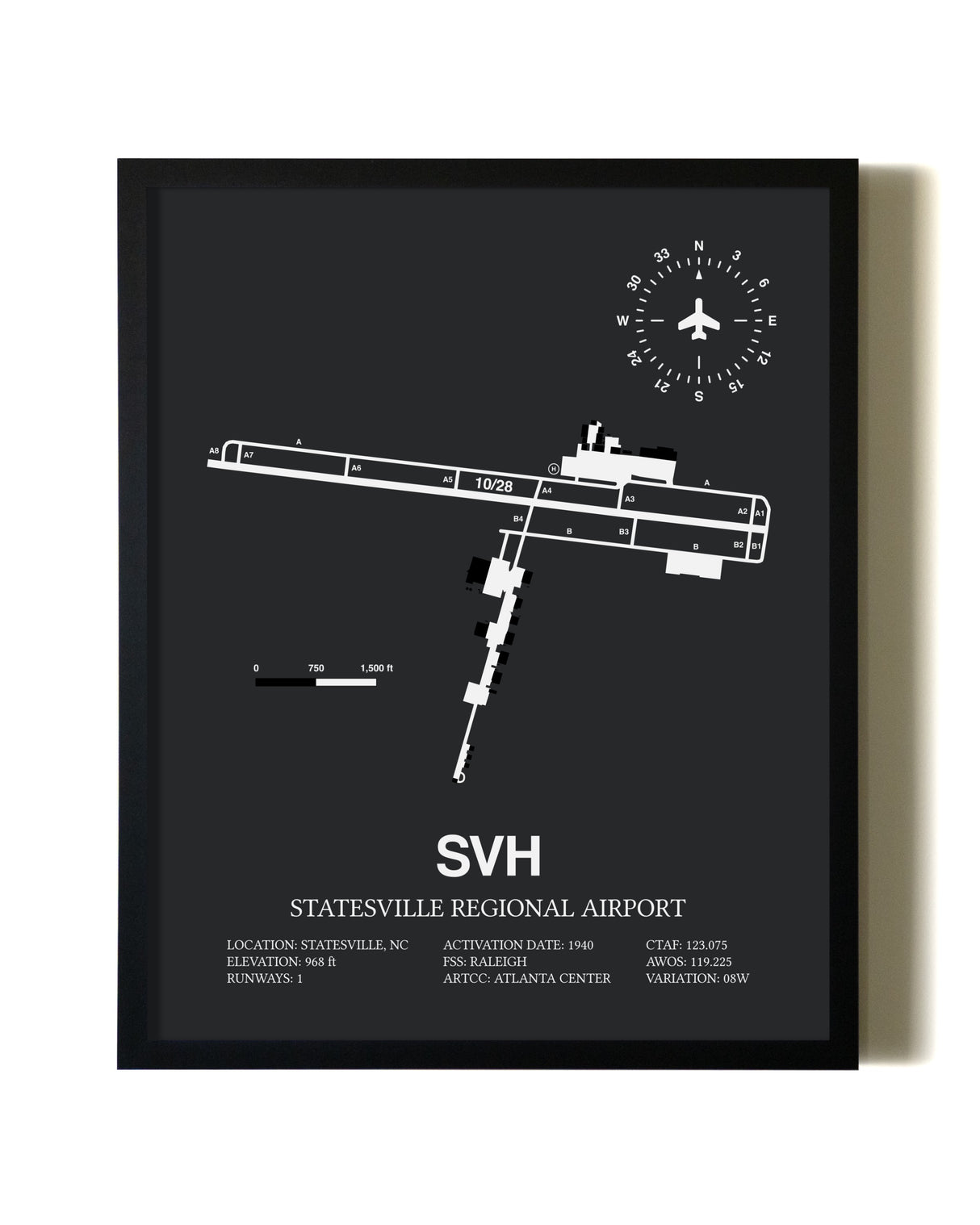 Unframed Statesville Regional Airport map print poster