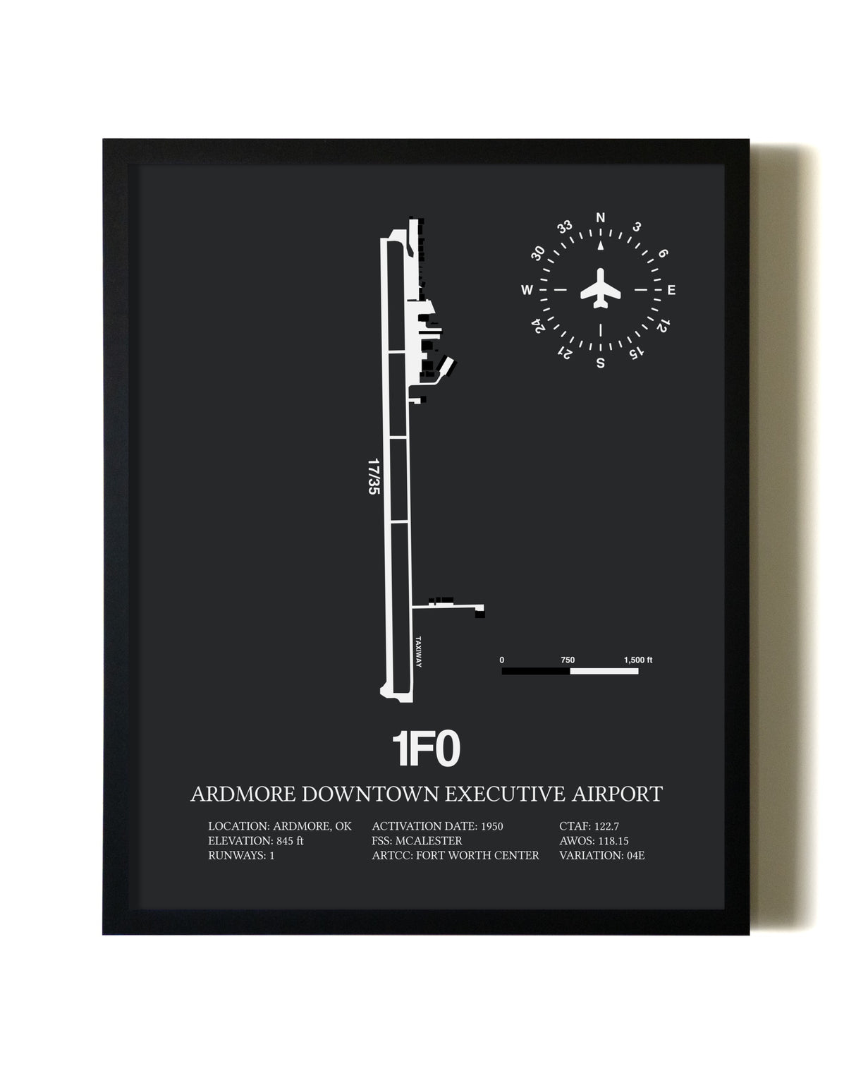 Unframed Ardmore Downtown Executive Airport map print poster