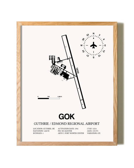 Guthrie / Edmond Regional Airport framed print in natural wood frame