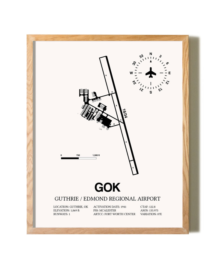 Guthrie / Edmond Regional Airport framed print in natural wood frame