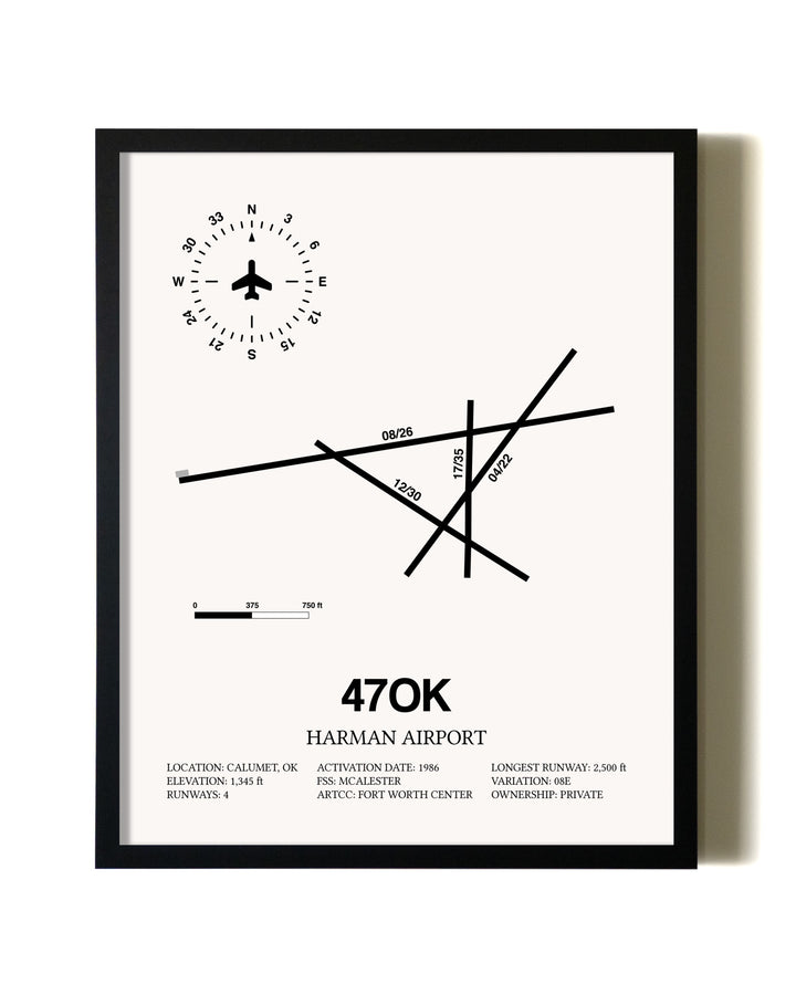 Framed Harman Airport wall art poster in black frame