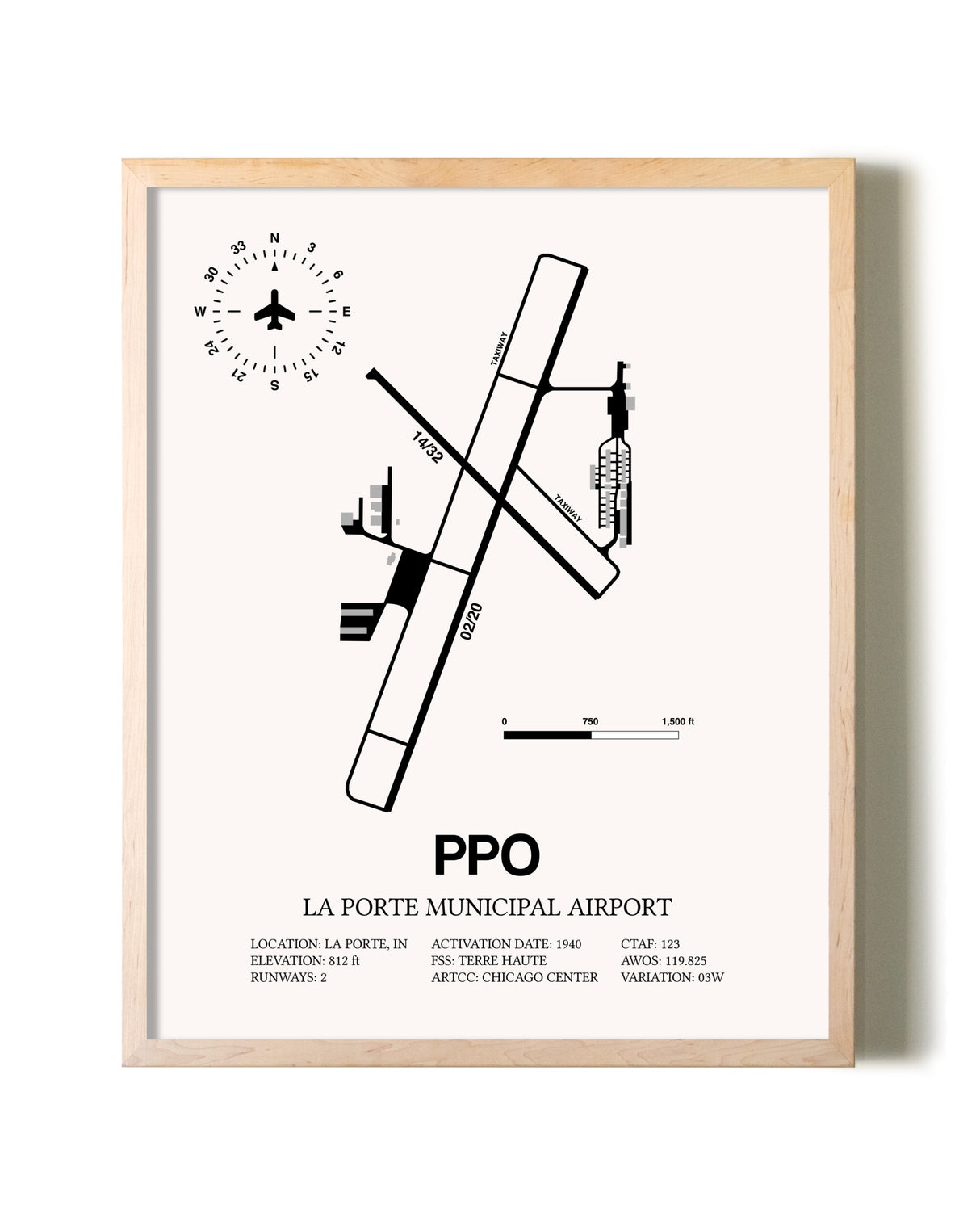 La Porte Municipal Airport framed wall art in white frame