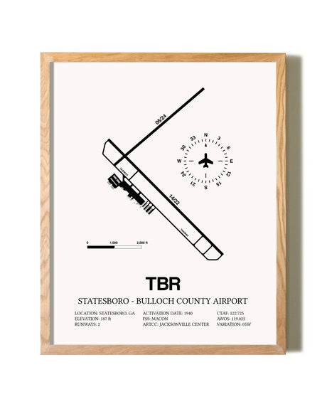 Statesboro-Bulloch County Airport framed print in natural wood frame