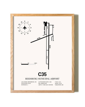 Reedsburg Municipal Airport framed print in natural wood frame