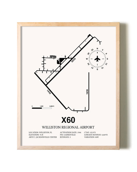 Williston Regional Airport framed wall art in white frame