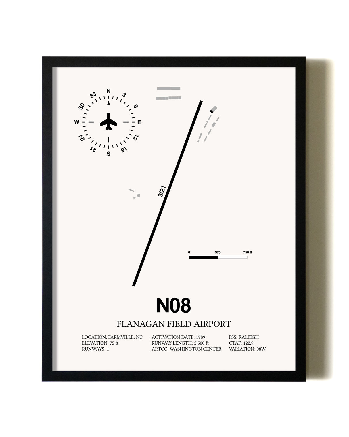 Framed Flanagan Field Airport wall art poster in black frame