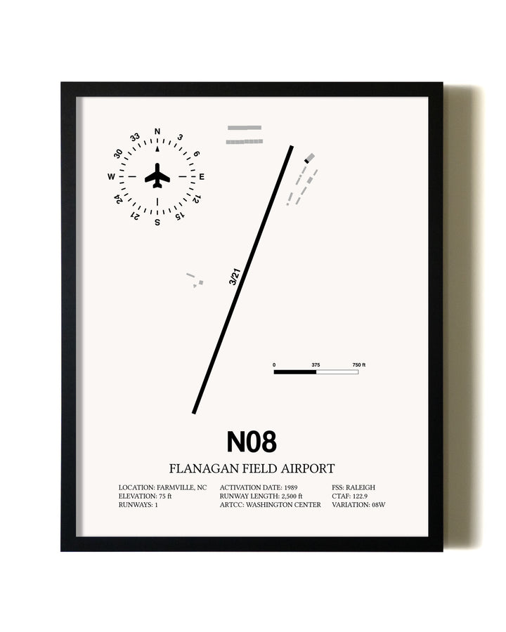 Framed Flanagan Field Airport wall art poster in black frame