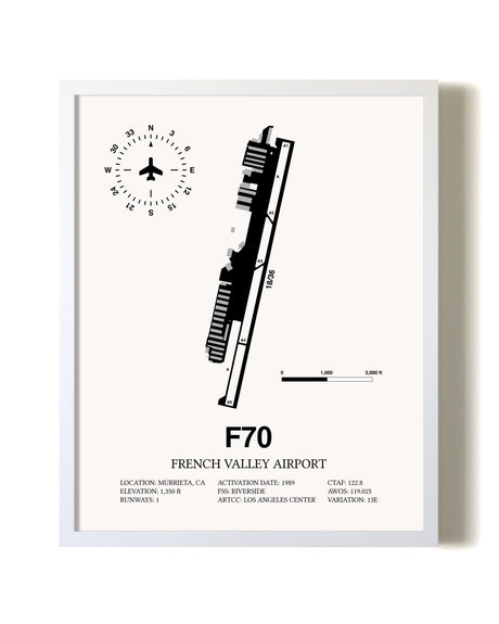 French Valley Airport airport map poster in oak frame
