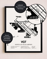 Framed North Las Vegas Airport layout wall art poster