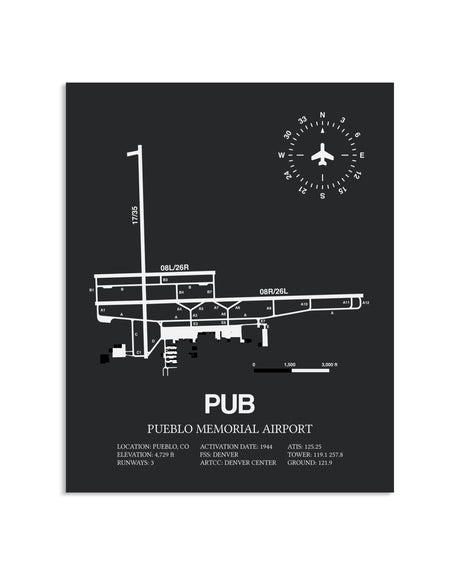 Gray Framed Pueblo Memorial Airport layout wall art poster
