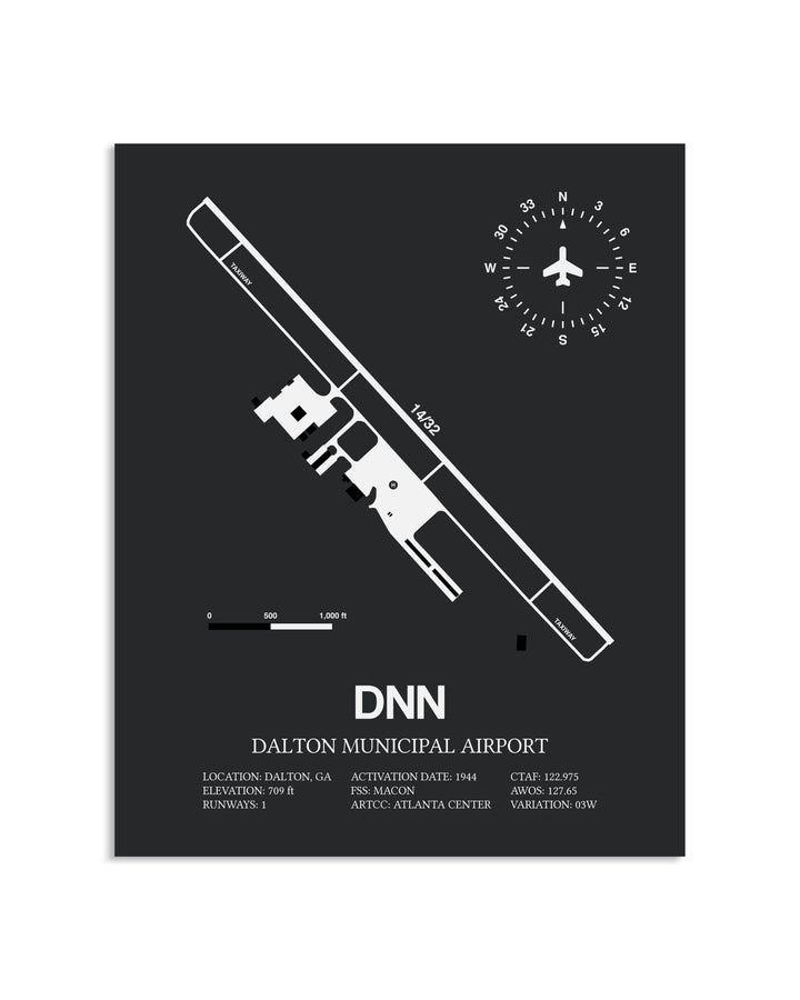 Gray Framed Dalton Municipal Airport layout wall art poster