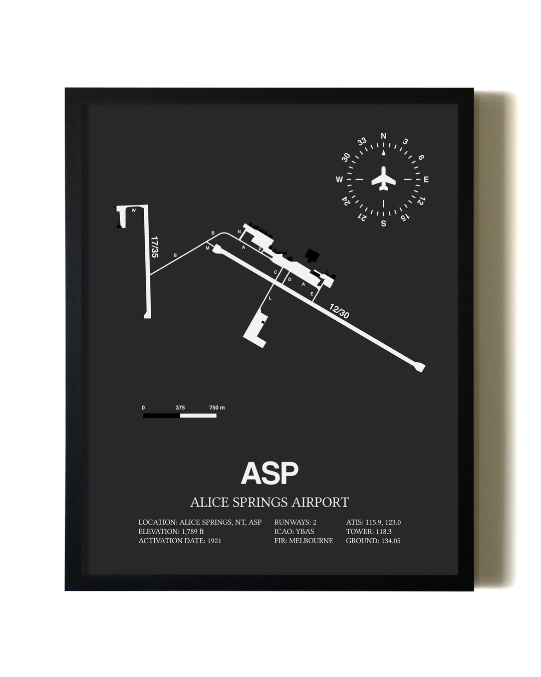 Unframed Alice Springs Airport map print poster