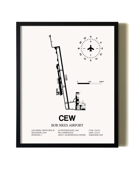 Framed Bob Sikes Airport wall art poster in black frame