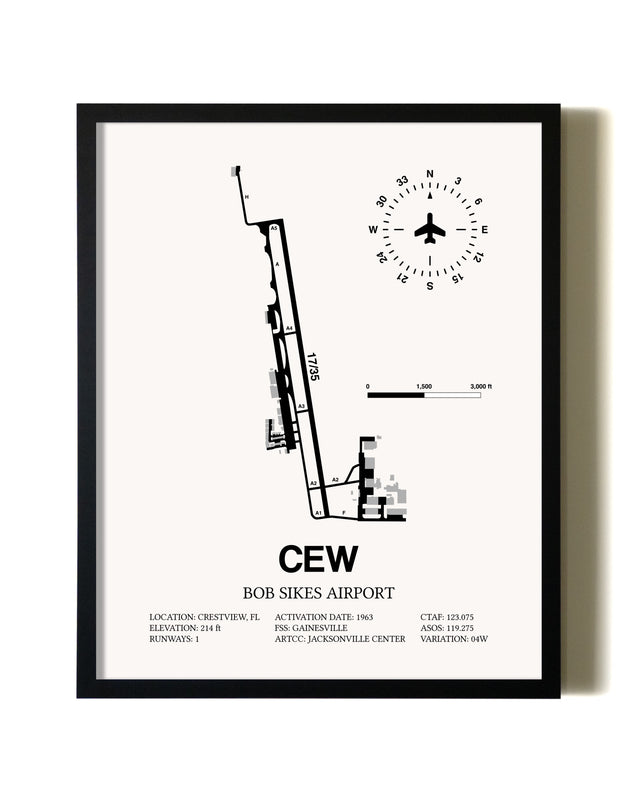 Framed Bob Sikes Airport wall art poster in black frame