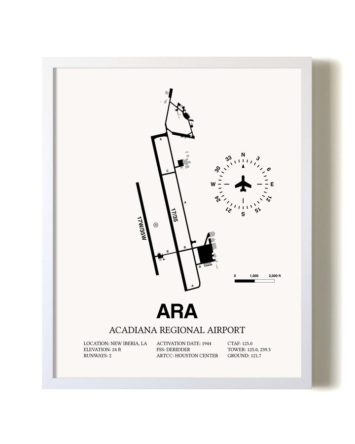 Acadiana Regional Airport airport map poster in oak frame