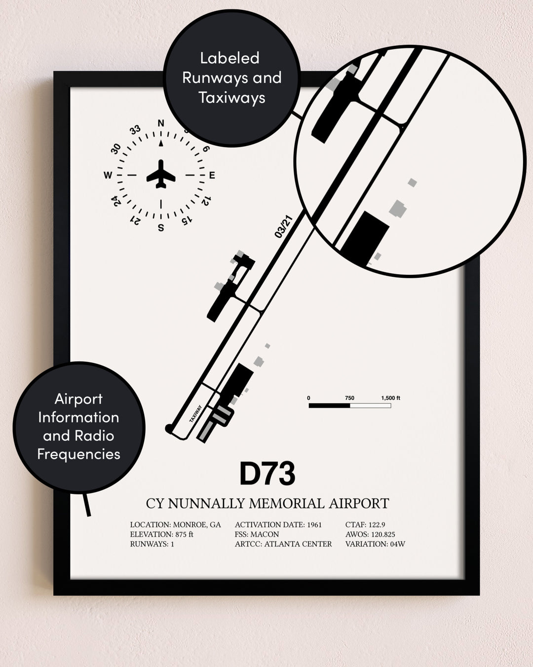 Framed Cy Nunnally Memorial Airport layout wall art poster