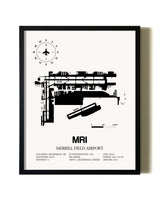Framed Merrill Field Airport wall art poster in black frame