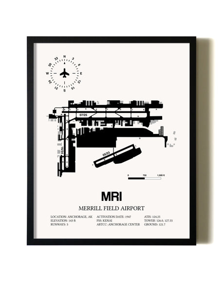 Framed Merrill Field Airport wall art poster in black frame