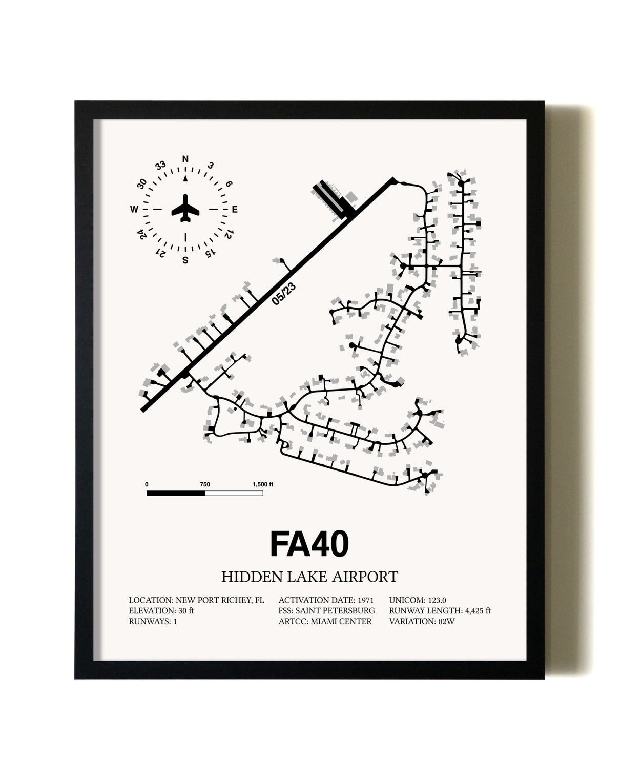 Framed Hidden Lake Airport wall art poster in black frame