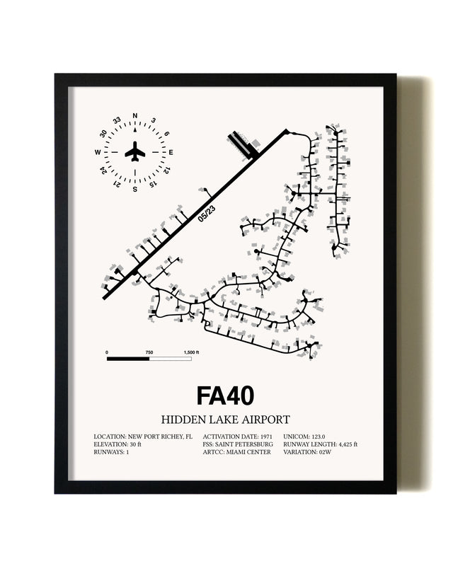 Framed Hidden Lake Airport wall art poster in black frame