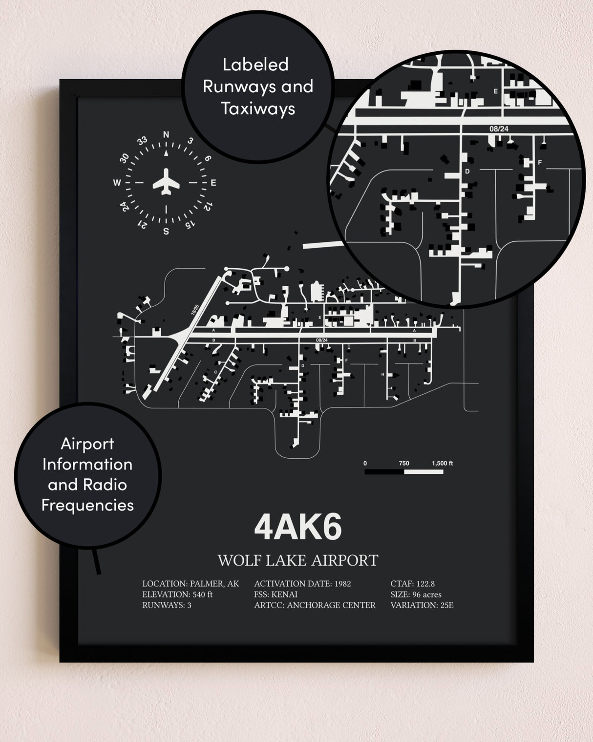 Wolf Lake Airport poster size comparison chart