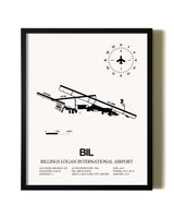 Framed Billings Logan International Airport wall art poster in black frame