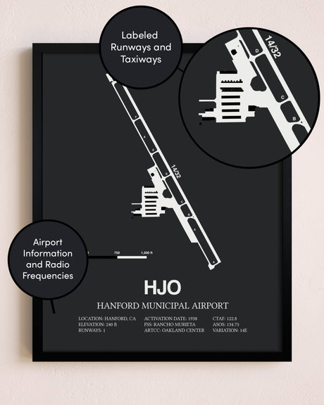 Hanford Municipal Airport poster size comparison chart