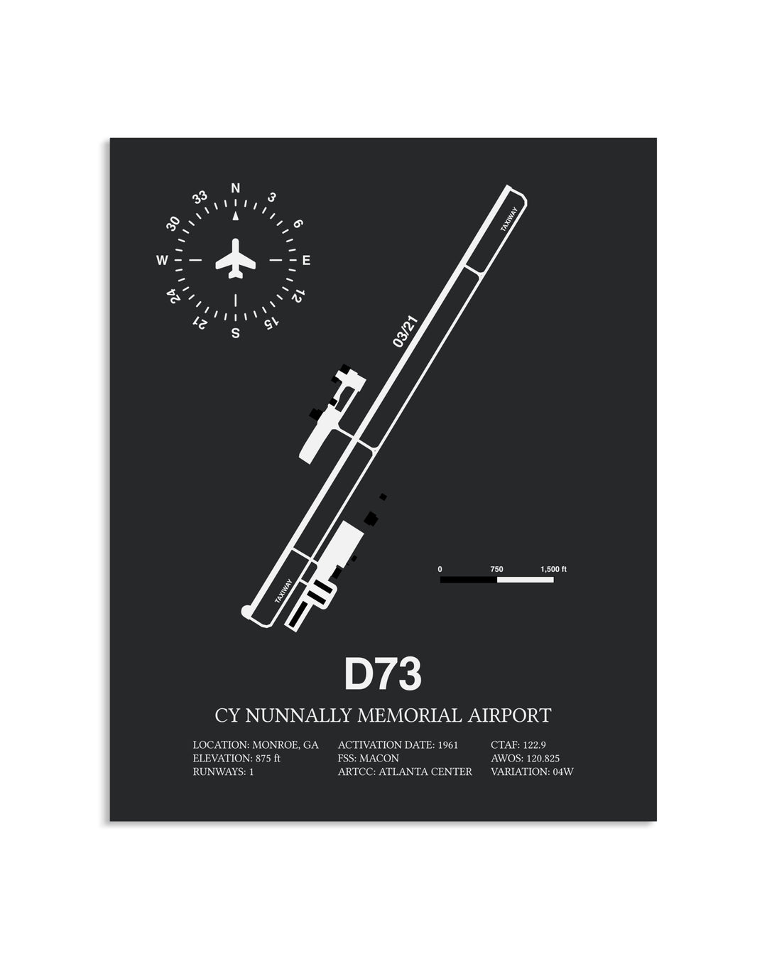 Gray Framed Cy Nunnally Memorial Airport layout wall art poster