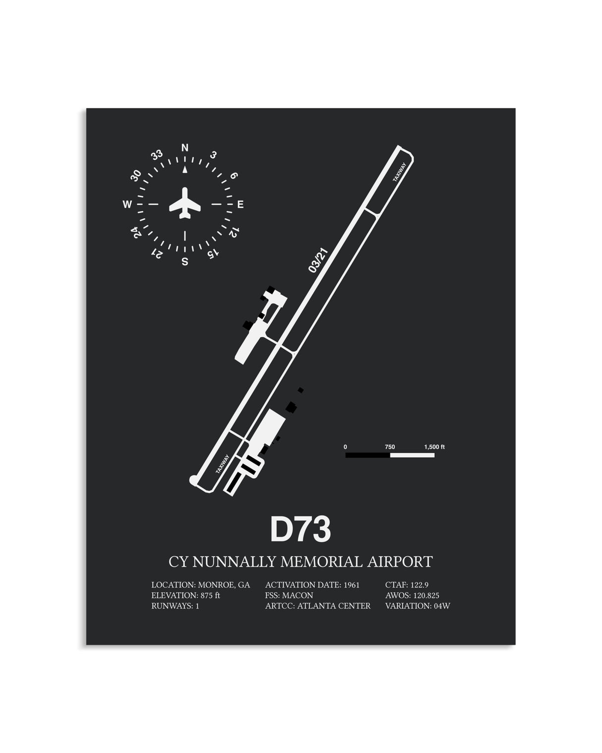 Gray Framed Cy Nunnally Memorial Airport layout wall art poster