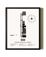 Framed Auburn Municipal Airport wall art poster in black frame