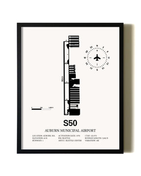 Framed Auburn Municipal Airport wall art poster in black frame