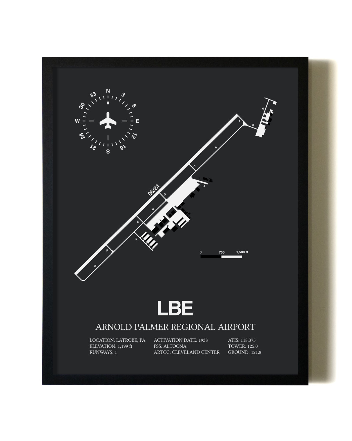 Unframed Arnold Palmer Regional Airport map print poster