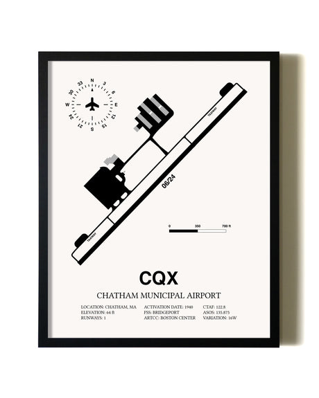 Framed Chatham Municipal Airport wall art poster in black frame
