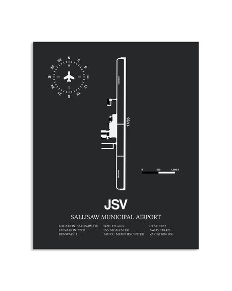 Gray Framed Sallisaw Municipal Airport layout wall art poster