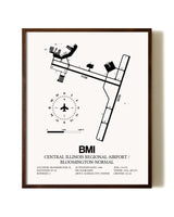 Central Illinois Regional Airport / Bloomington-Normal aviation print in walnut frame