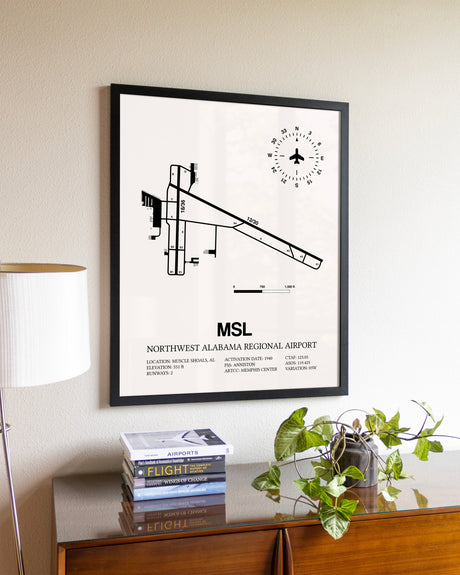 Northwest Alabama Regional Airport aviation wall décor in black wood frame
