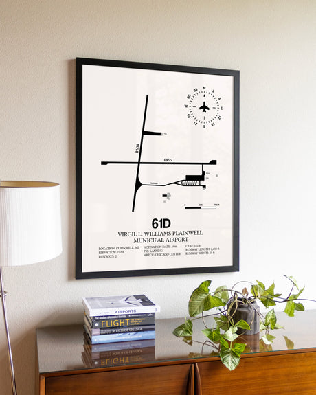 Virgil L. Williams Plainwell Municipal Airport aviation wall décor in black wood frame