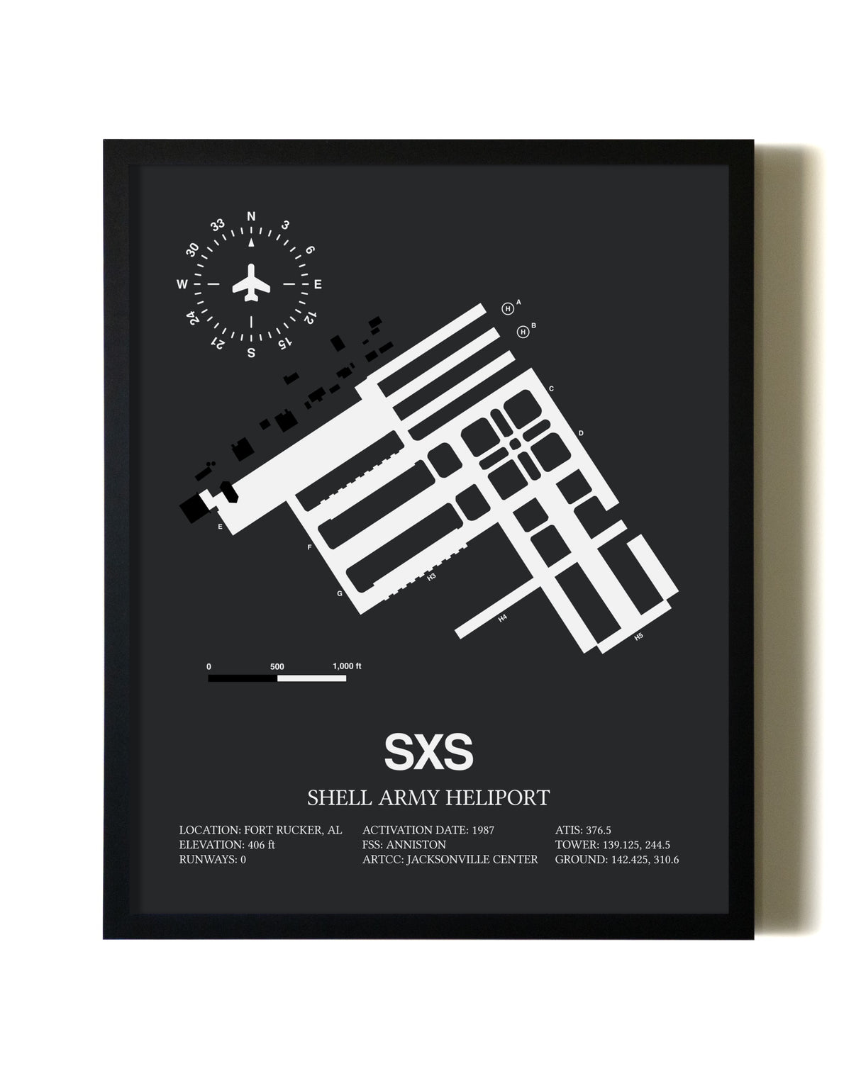 Unframed Shell Army Heliport map print poster